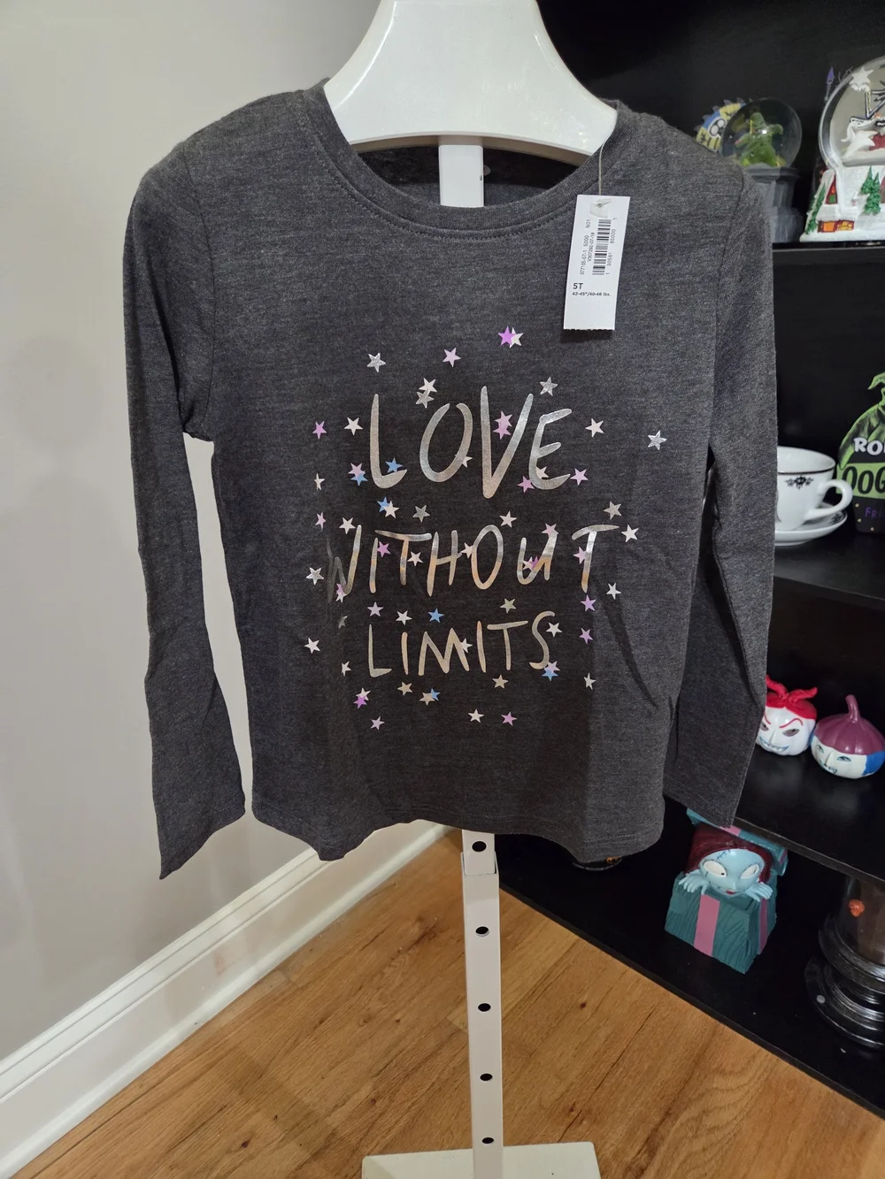 Old Navy Charcoal Long Sleeve Tee with Metallic Pastel Stars